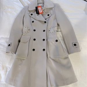 Karen Millen Stone Ivory Wool Investment Jacket Coat double breasted Trench